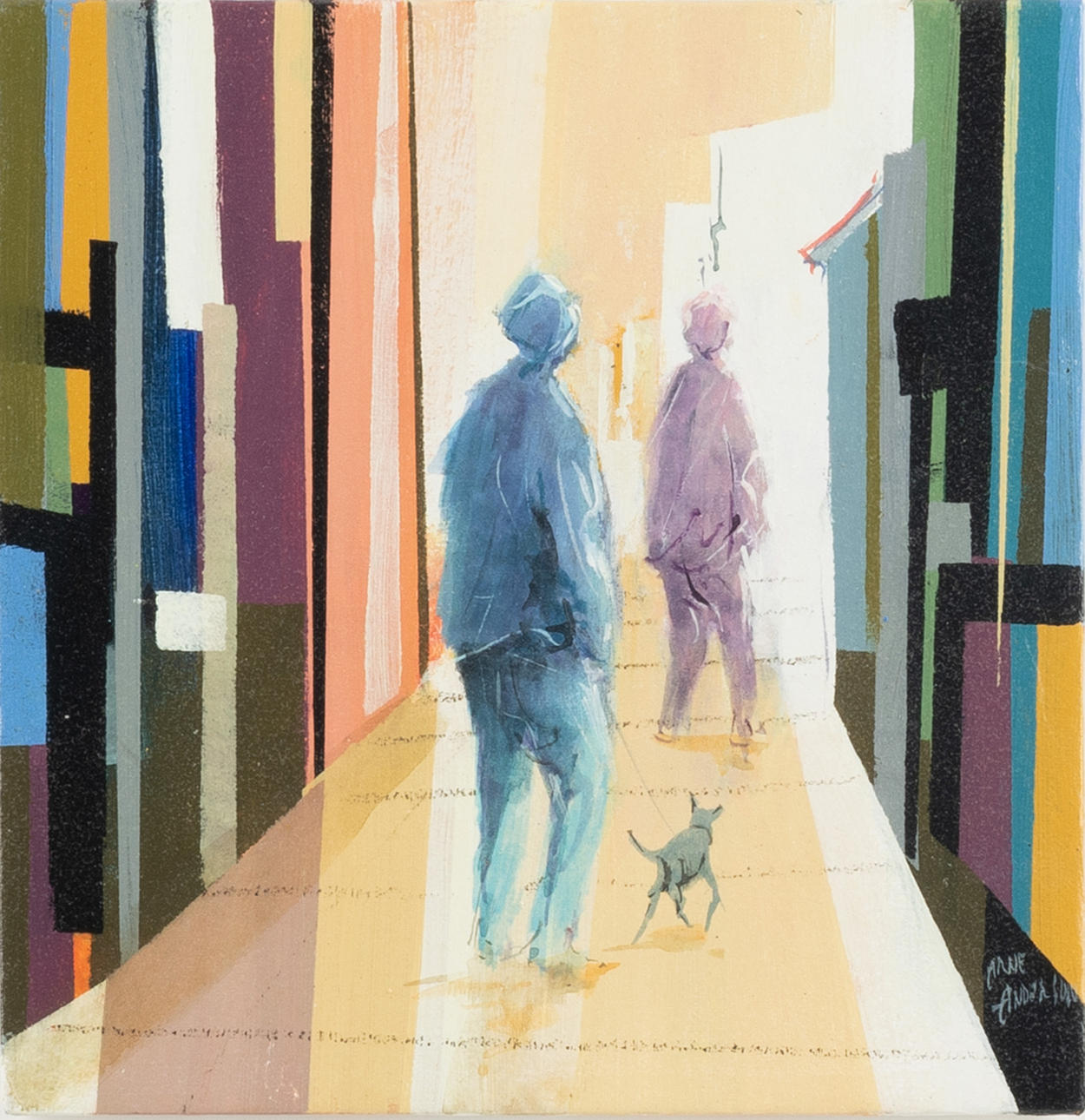 ARNE ANDERSSON. Figures with dog, oil on panel, signed.