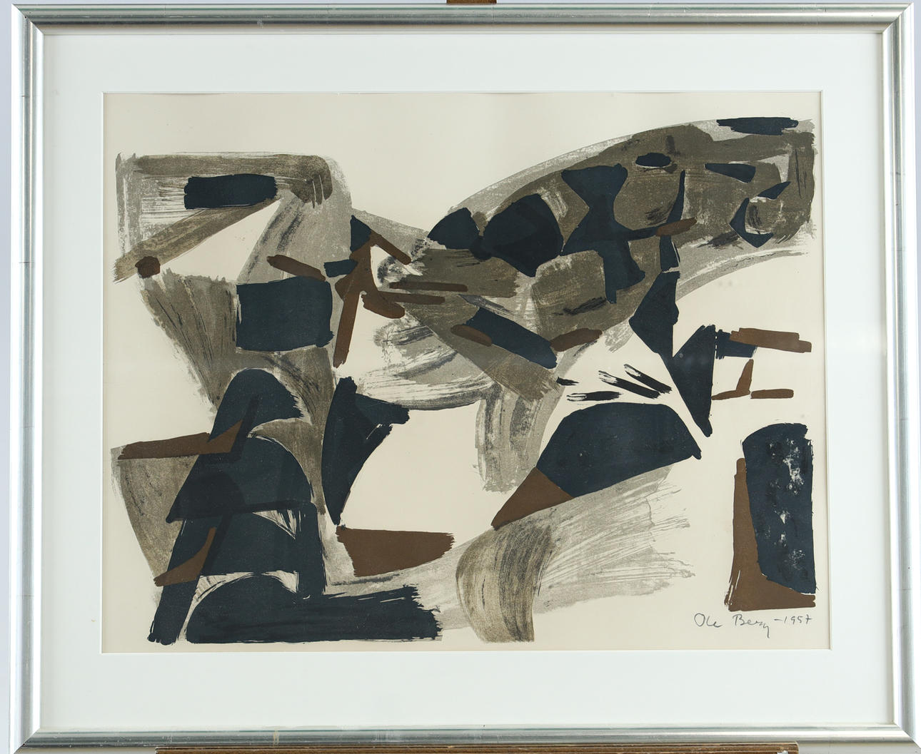 OLE BERG (1917-1983). Komposition, litografi.