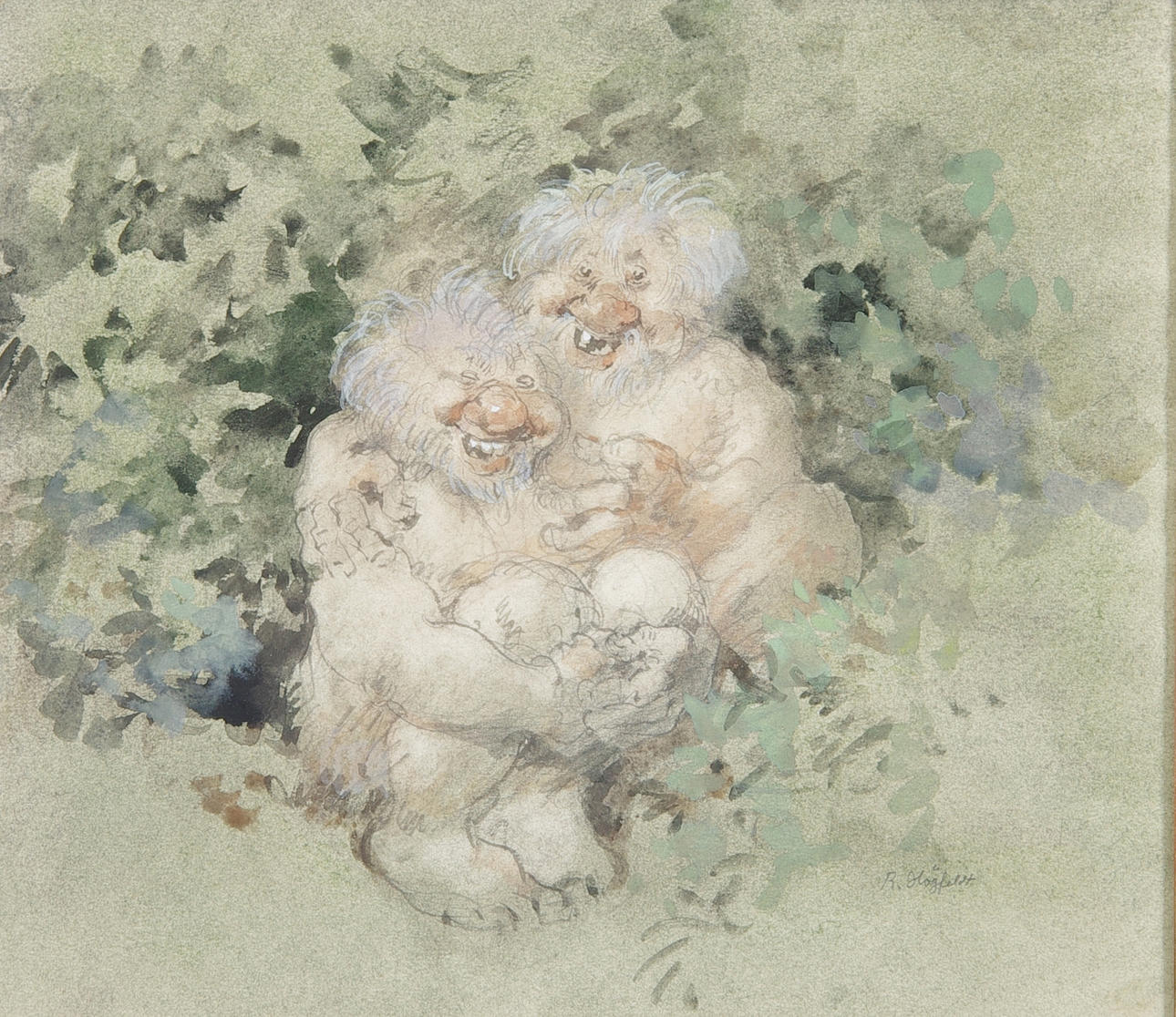 ROBERT HÖGFELDT. Trollpar, blandteknik, signerad R. Högfeldt.