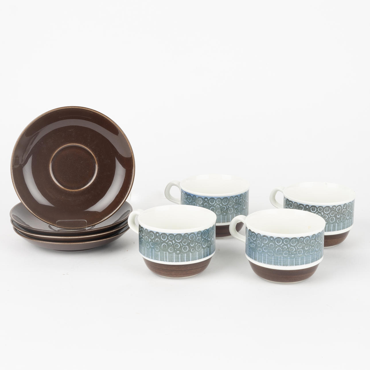 CHRISTINA CAMPBELL. TEKOPPAR med FAT, 10 resp 12 st, "Amanda", Rörstrand.