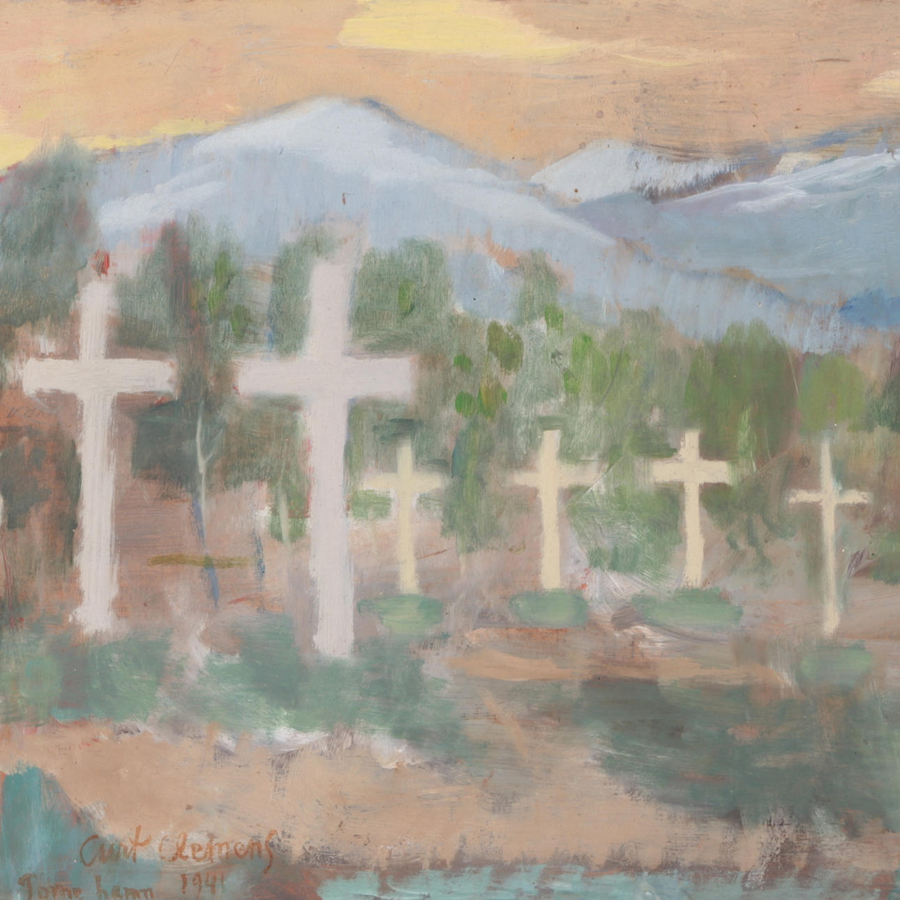 CURT CLEMENS. Olja på pannå, "Kyrkogården, Torne hamn", signerad samt daterad 1941.