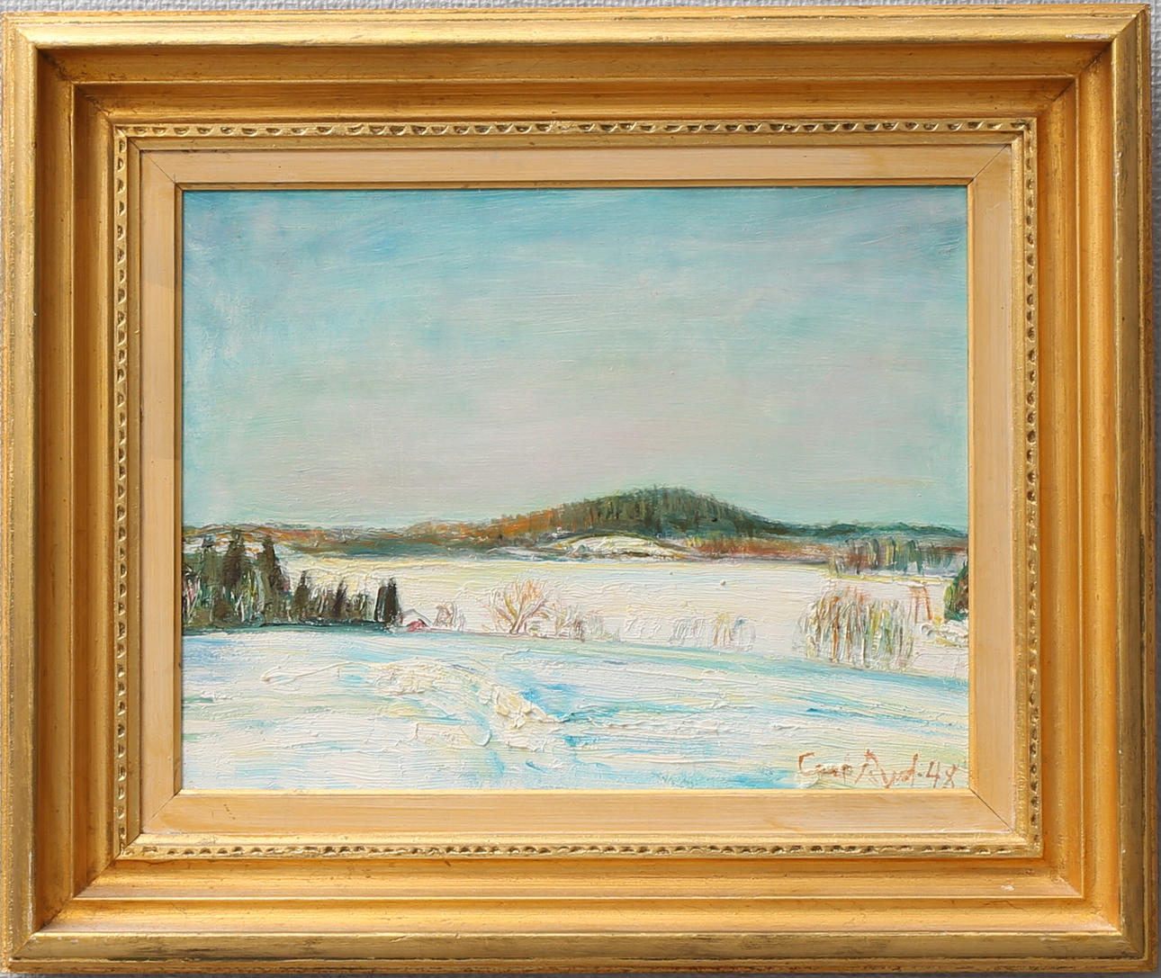 CARL RYD. Vintermotiv från Lammhult. Olja på pannå, signerad och daterad -48.