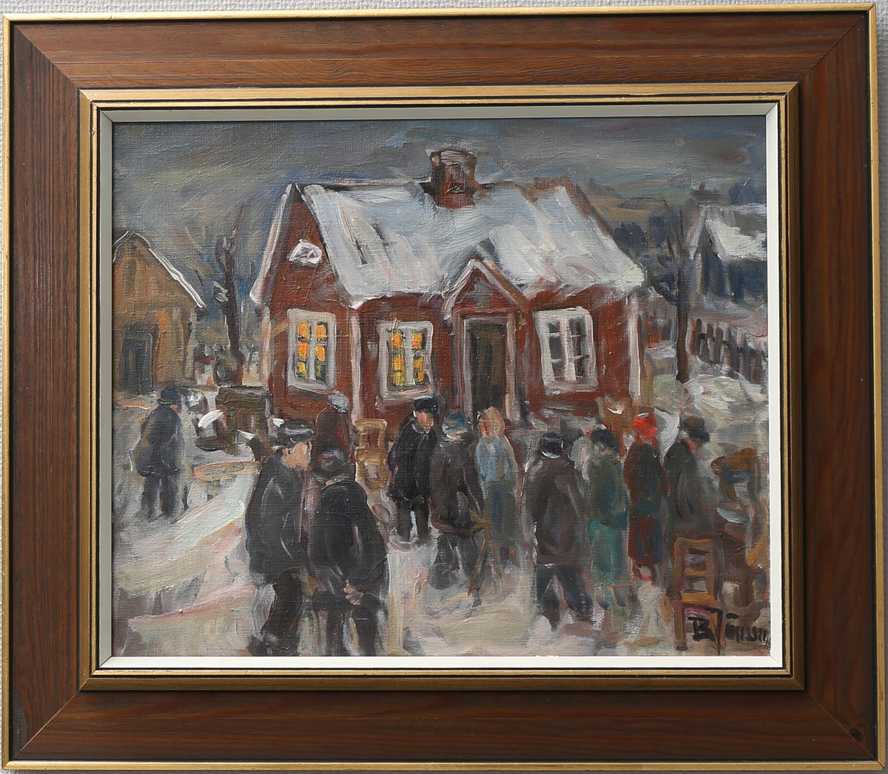 BROR JÖNSSON. Samling i byn. Olja på duk, signerad.