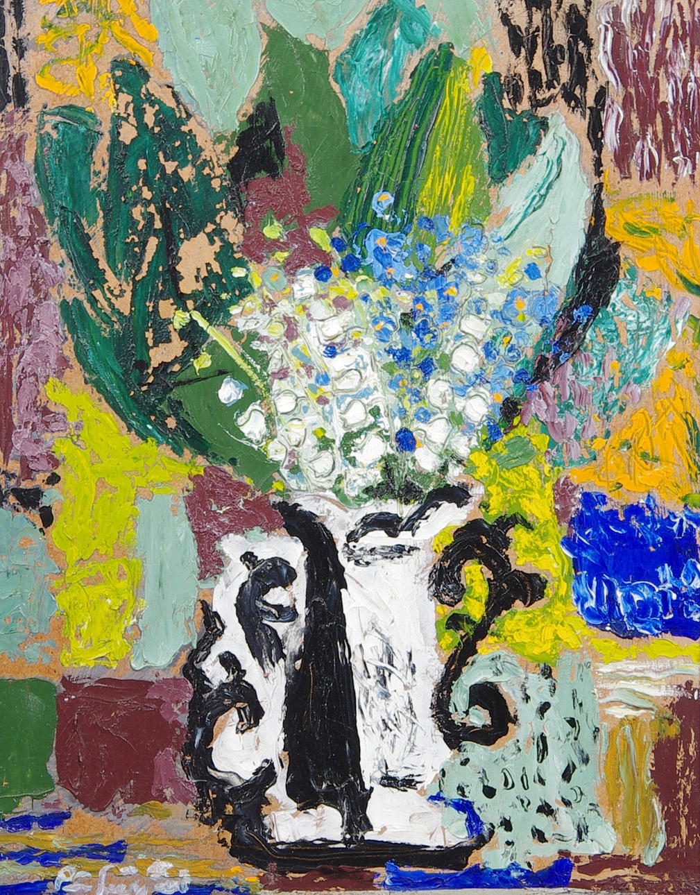 PÄR SIEGÅRD. Stilleben med liljekonvalj, olja på pannå, signerad.