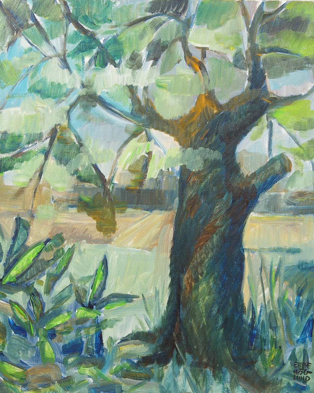 EBBE HÖGLUND. landskap med träd, olja på duk, signerad.