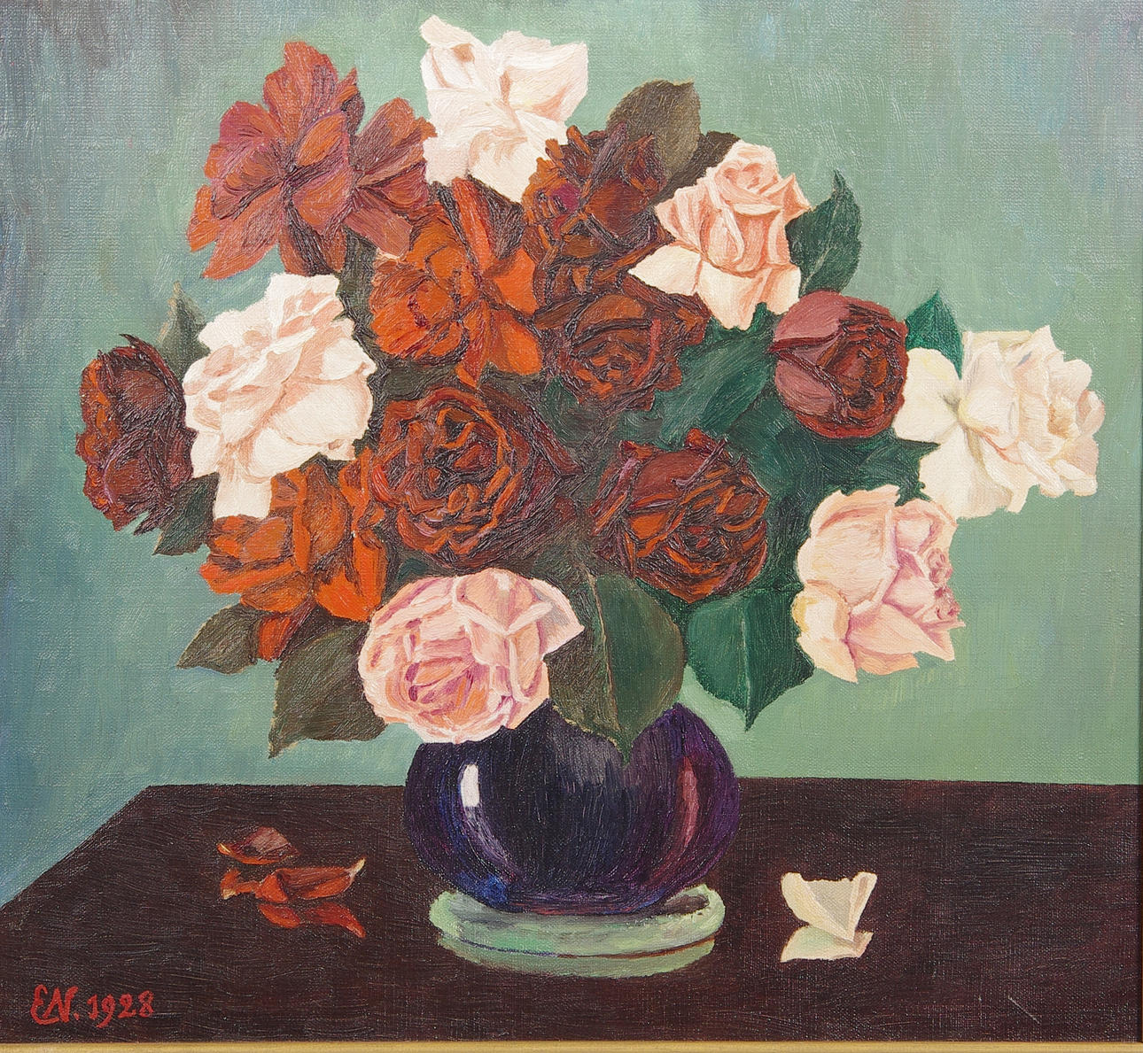 ELSA NILSSON. Blomsterstilleben, olja på duk, monogramsignerad E.N. 1928.