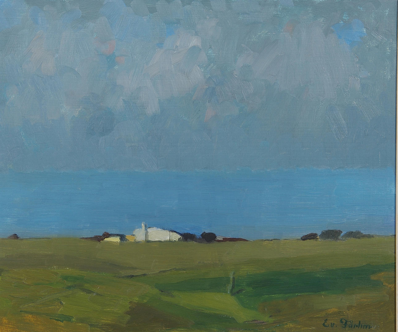 EVERT FÄRHM. Kustlandskap med hus, olja på pannå, signerad En. Färhm.