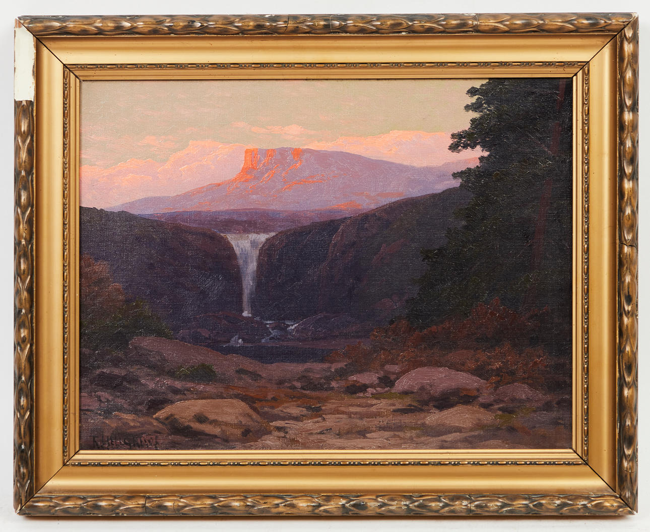 RUDOLF HELLGREWE. Gemälde, Landschaftsdarstellung mit Wasserfall.