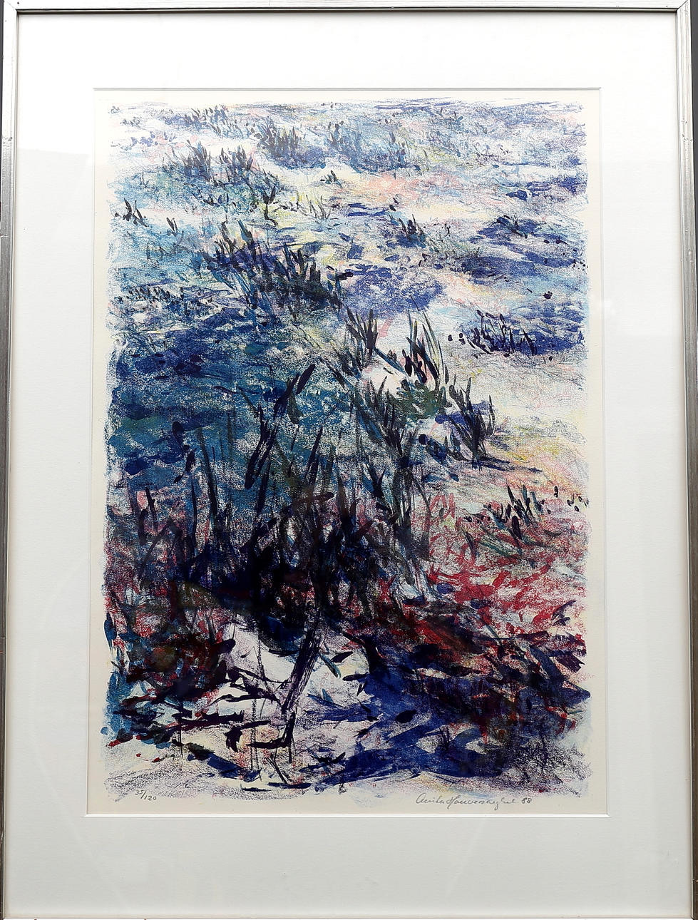 ANITA HOUVENAEGHEL. Mellem årstiderne, färglitografi, signerat och daterat 88.