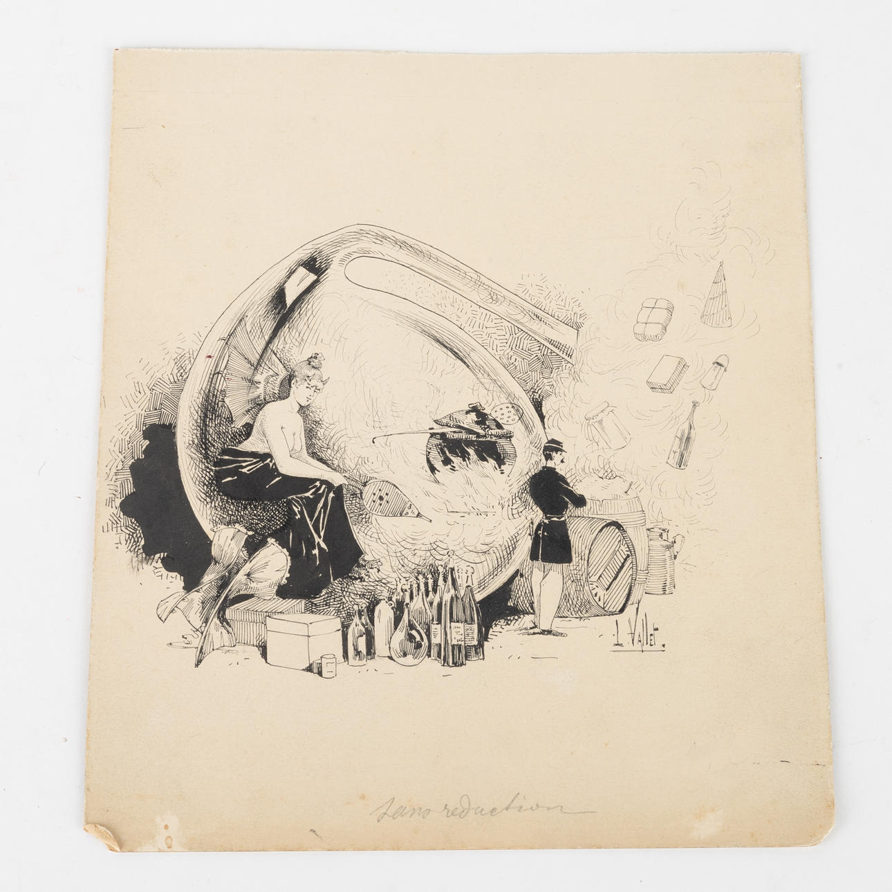 LOUIS VALLET. Illustration, ink, signed.