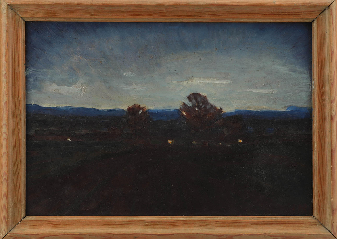 ERNST NORLIND. Evening landscape, oil on panel, monogram signed.