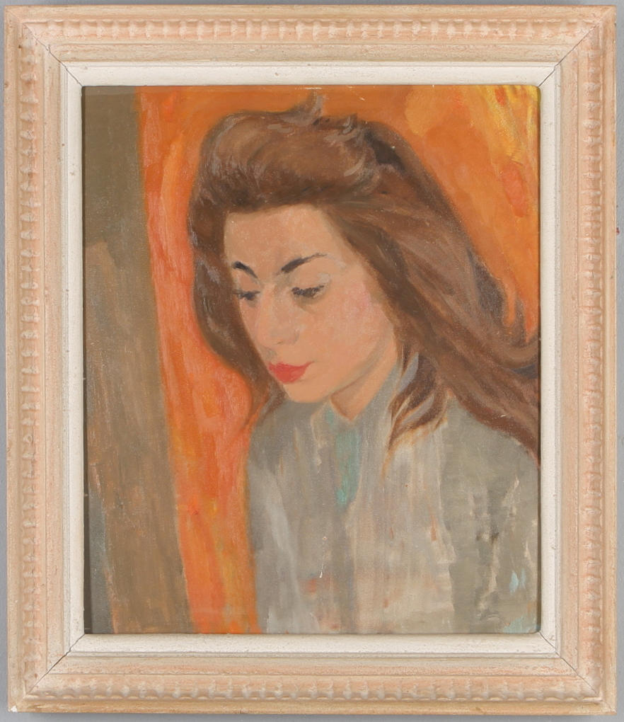 CURT CLEMENS. TILLSKRIVEN. Kvinnoporträtt, olja på pannå, osignerad.