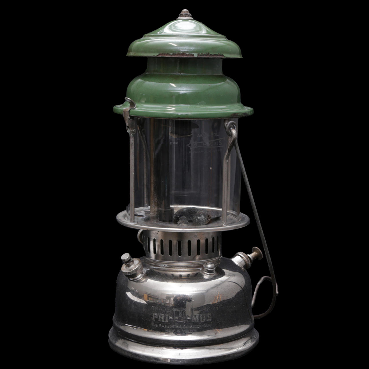 A METAL/GLASS STORM LANTERN, Primus.