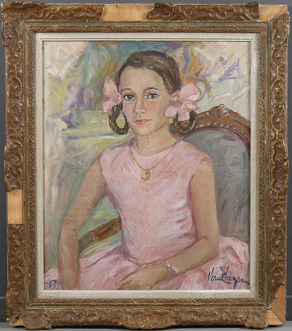 VERA EKEGREN (1915-2009). Flicka med kringlor, olja på pannå, signerad och daterad -67.