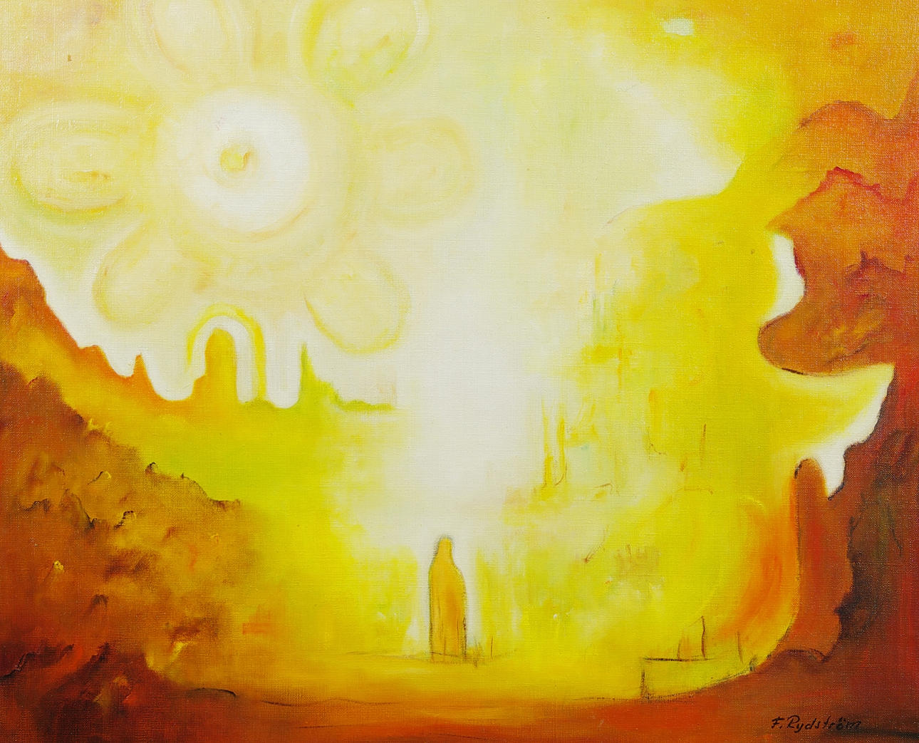 OIDENTIFIERAD KONSTNÄR. Figur i solsken, olja på duk, signerad F. Rydström.