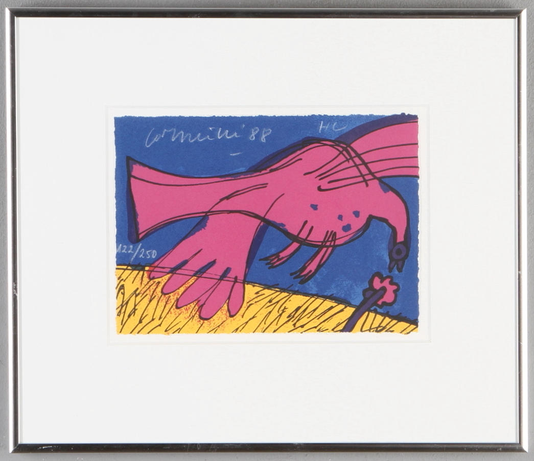 BEVERLOO CORNEILLE. Komposition med fågel, färglitografi, HC, signerad och numrerad 122/250.