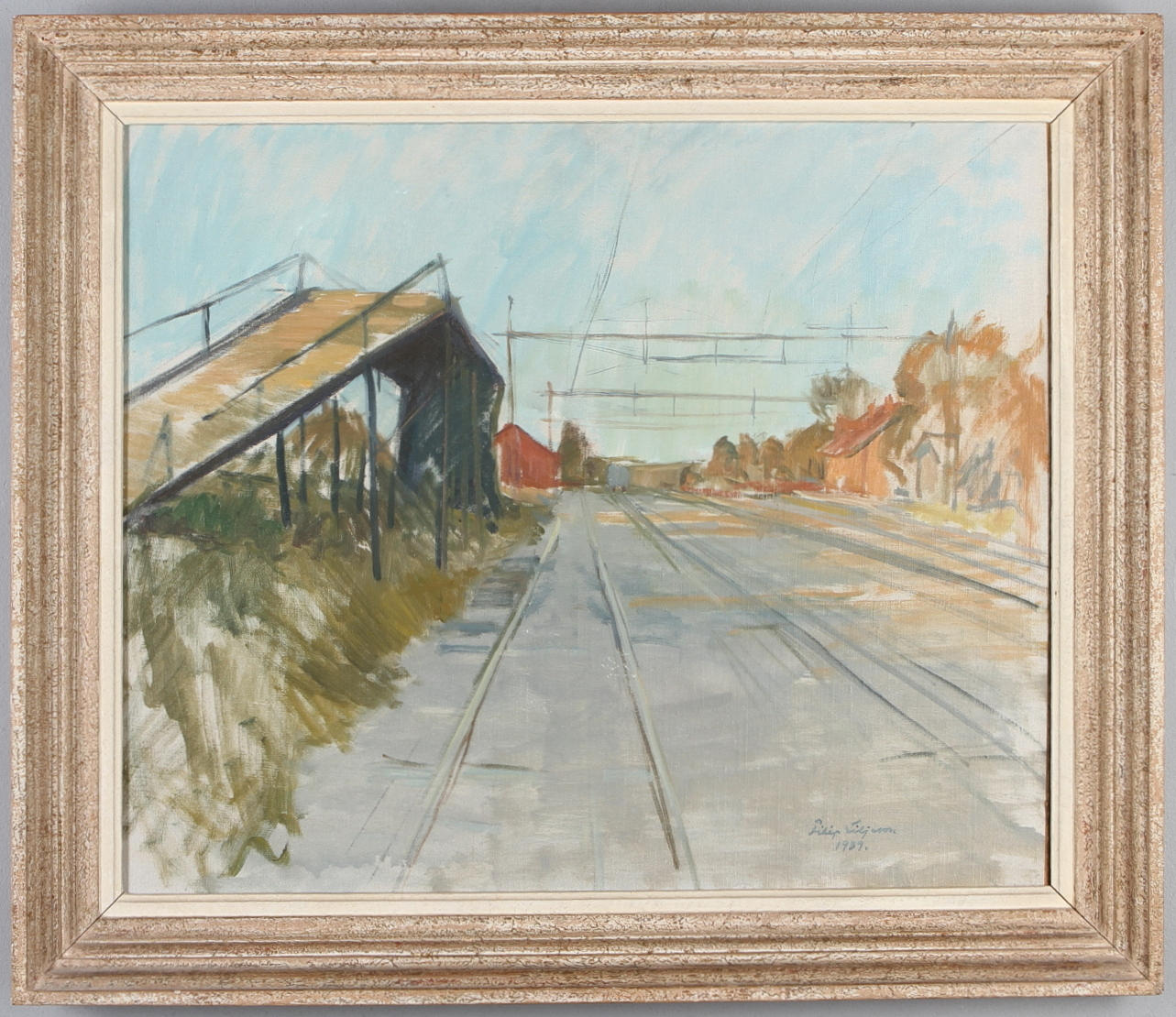 FILIP LILJESON. Järnvägspår, olja på pannå, signerad och daterad 1939.