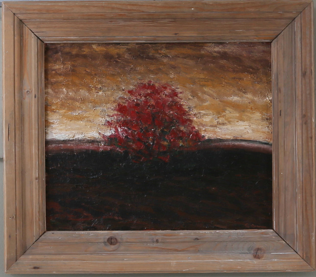 GÖRAN ANDERSSON. "Den röda busken", olja på pannå, signerad.