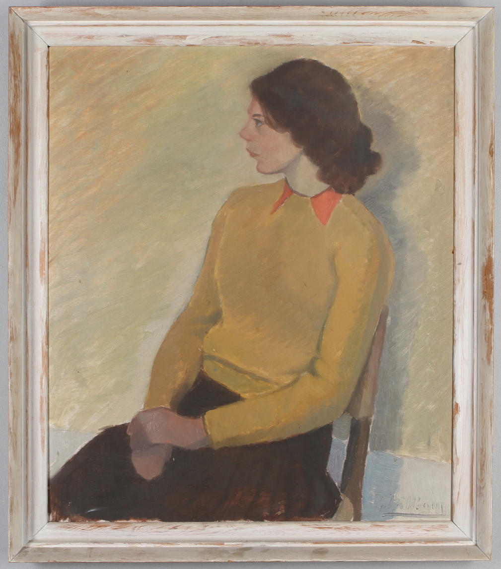 OIDENTIFIERAD KONSTNÄR. Kvinnoporträtt, olja på pannå, signerad.