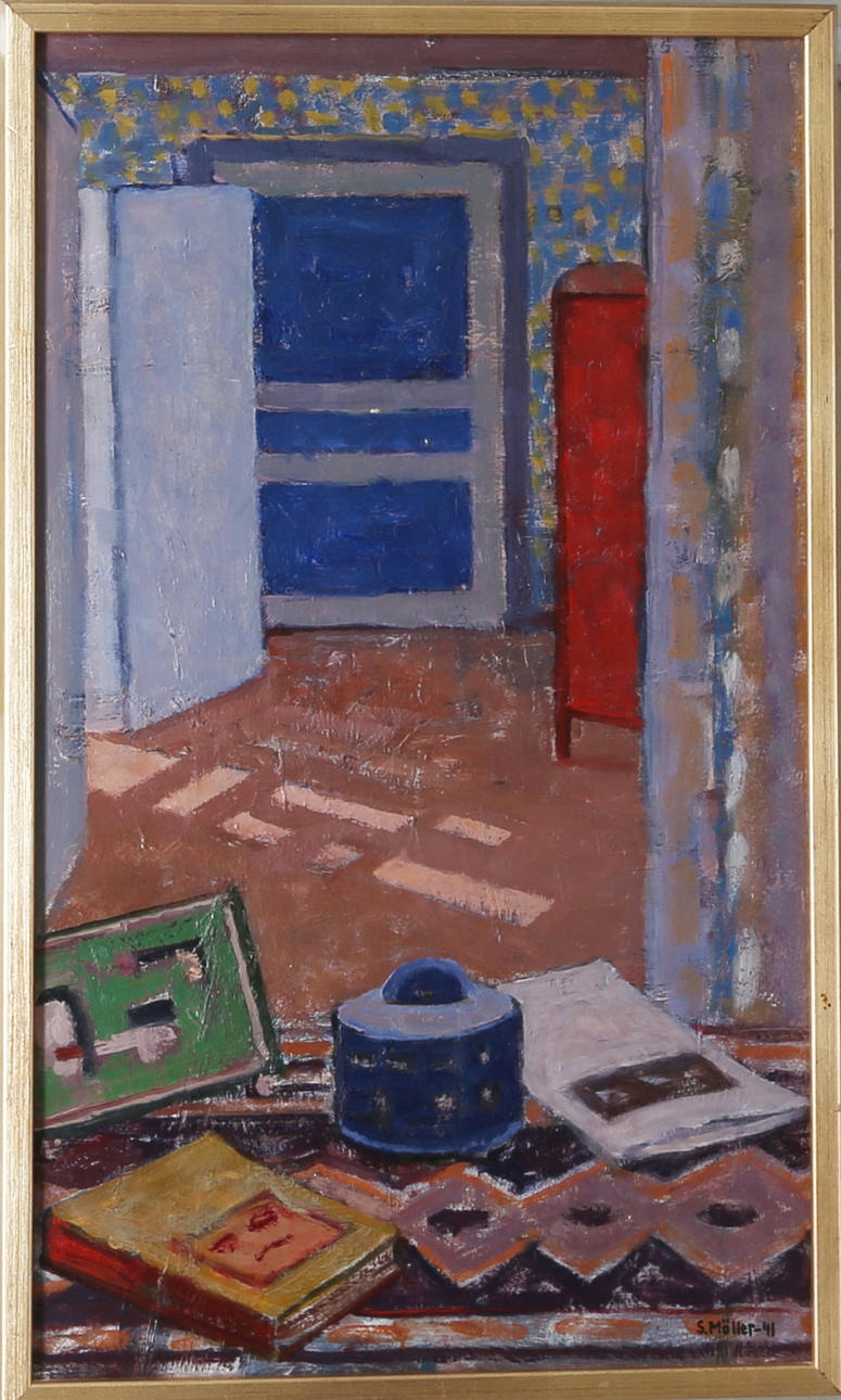 SIGURD MÖLLER. Interiörmotiv, olja på pannå, signerad och daterad -41.