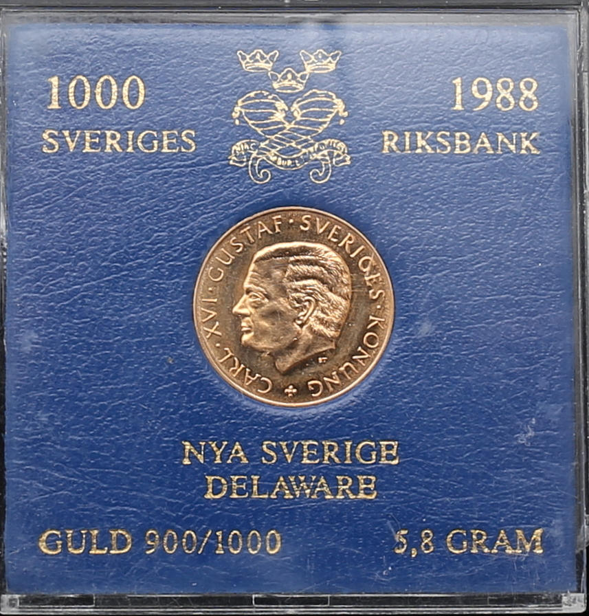 GULDMYNT, 1000 kr, 21,6 k "Carl XVI Gustaf" ,1988. Vikt 5,8 g.