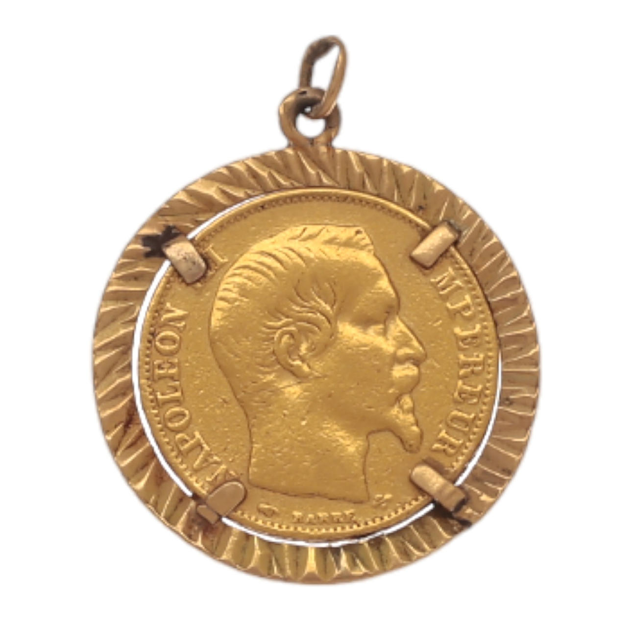 Vedhæng med fransk mønt i guld.