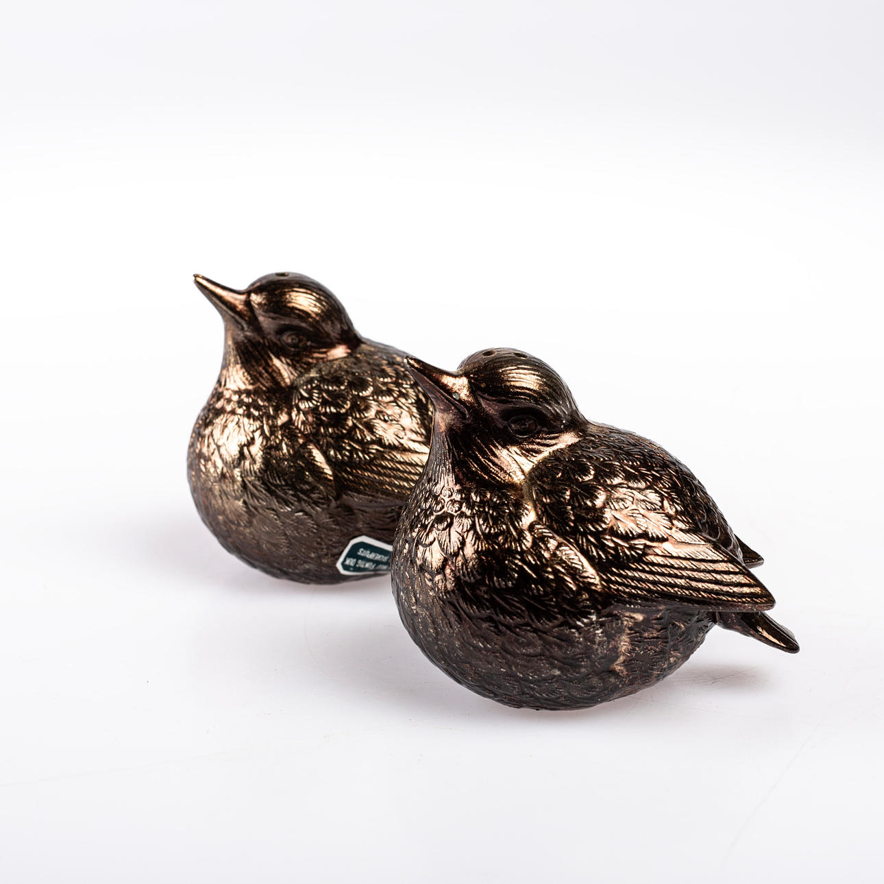 SALT- OG PEBERPOTTER, fugle, metal.