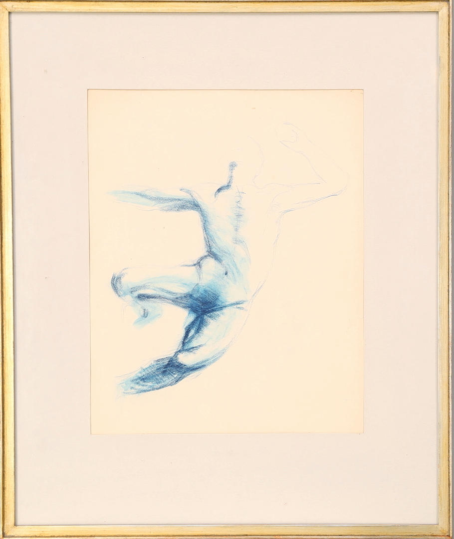 FOLKE DAHLBERG. TILLSKRIVEN. Teckning, blå krita, osignerad.