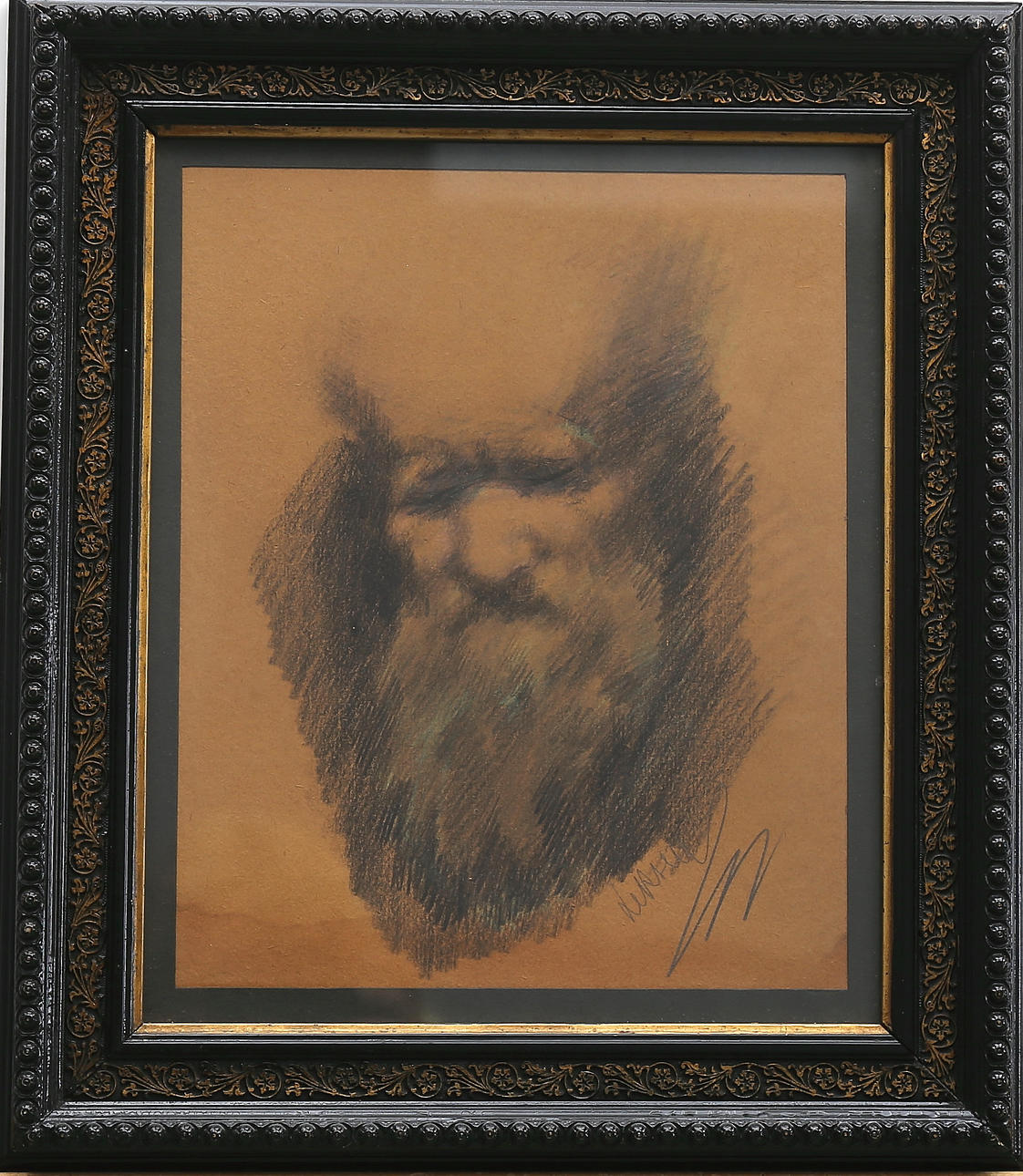 OIDENTIFIERAD KONSTNÄR. Porträtt av en man, teckning, Ryssland, signerad.