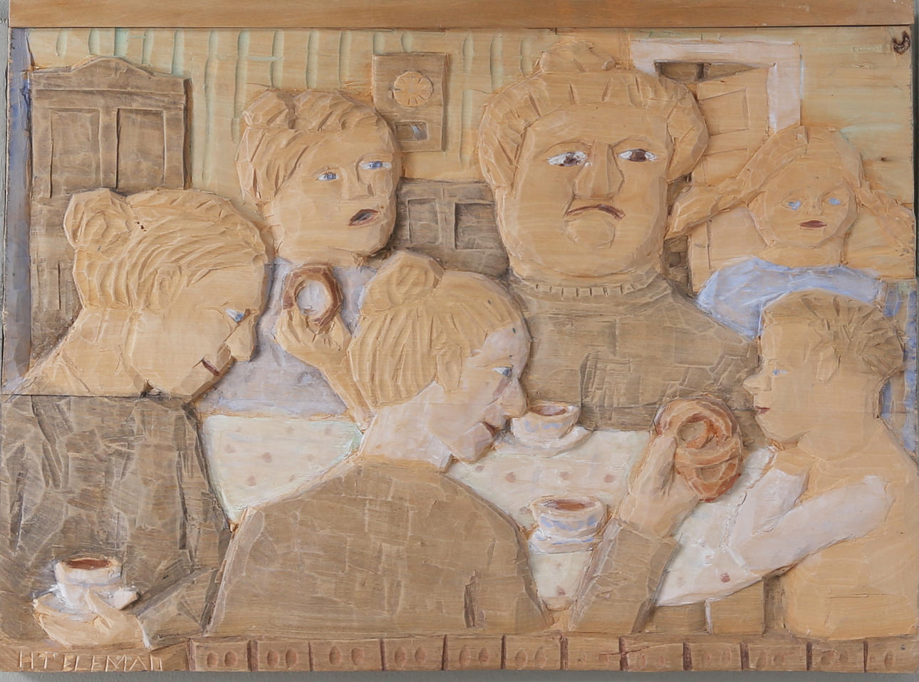 HELMER TELEMAN. "Kafferep", trärelief, signerad.