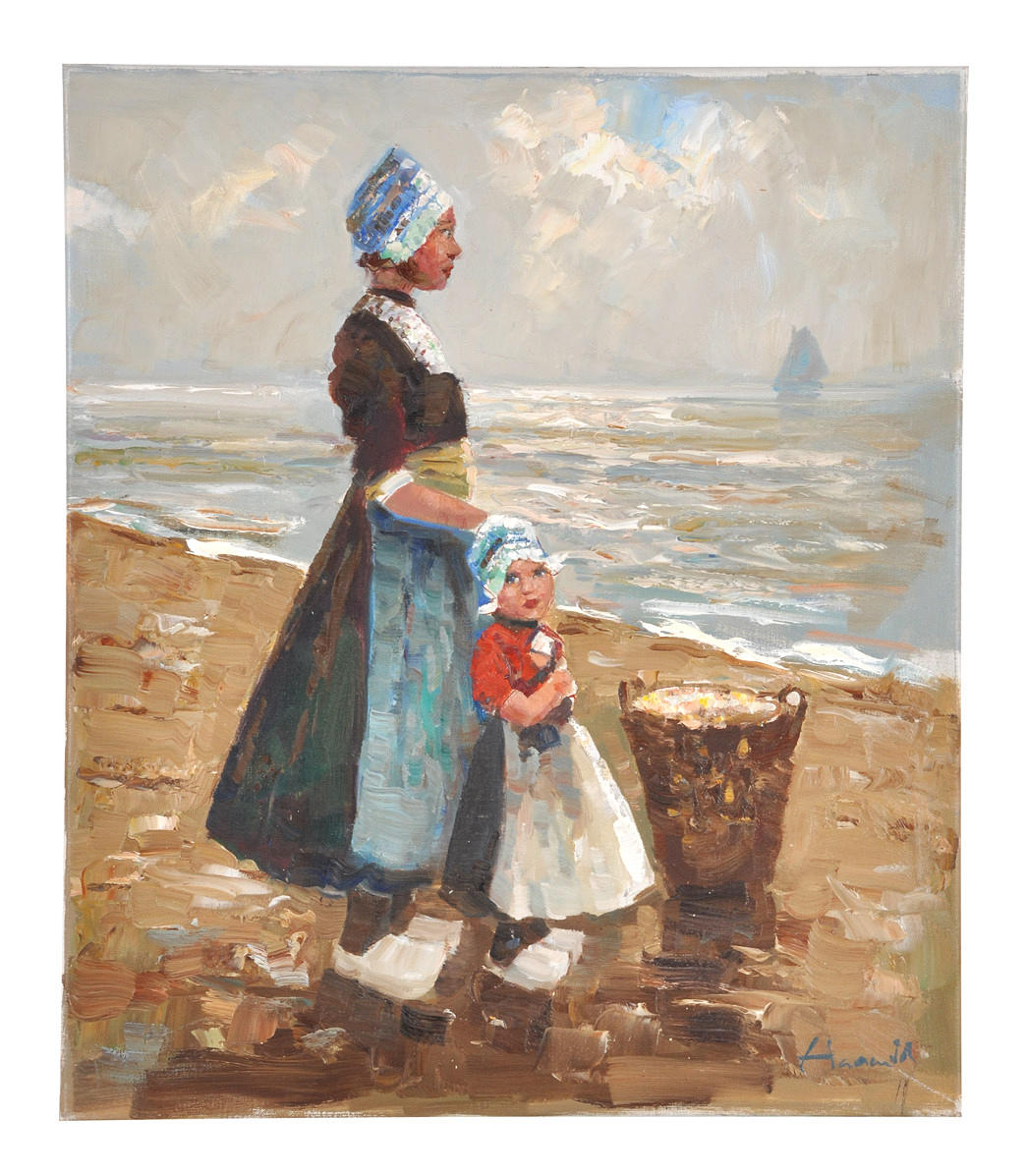 HARRY HAERENDEL. Holländsk mamma med barn vid kusten.