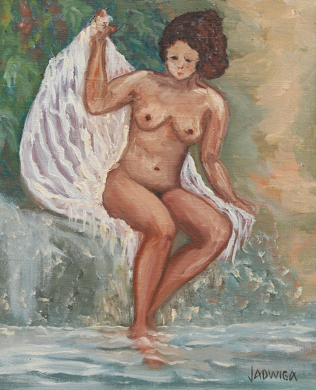 JADWIGA MOBERG. Oil on canvas, nude study, signed.