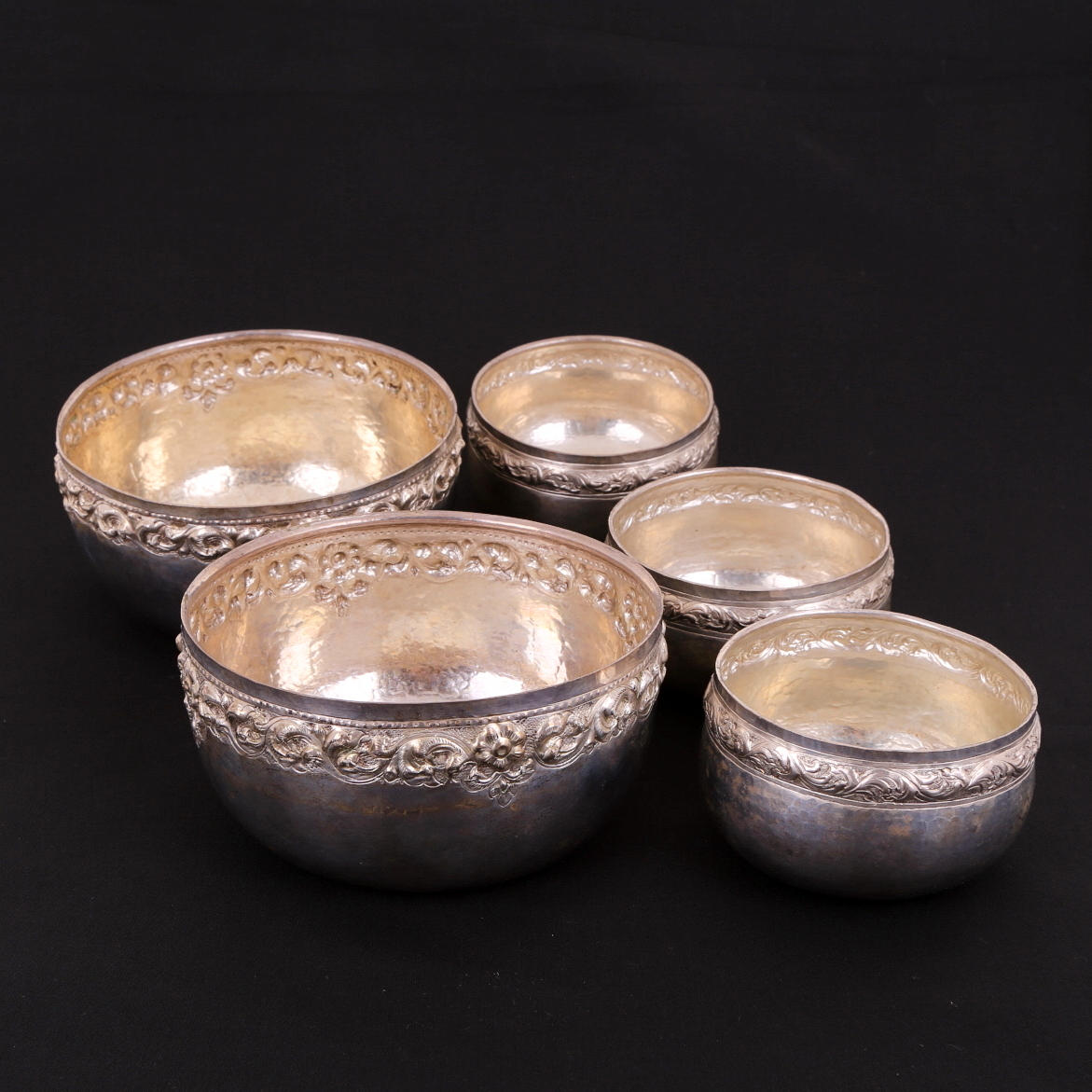 SKÅLAR, silver, 5 st, utländska stämplar, 515 gram.