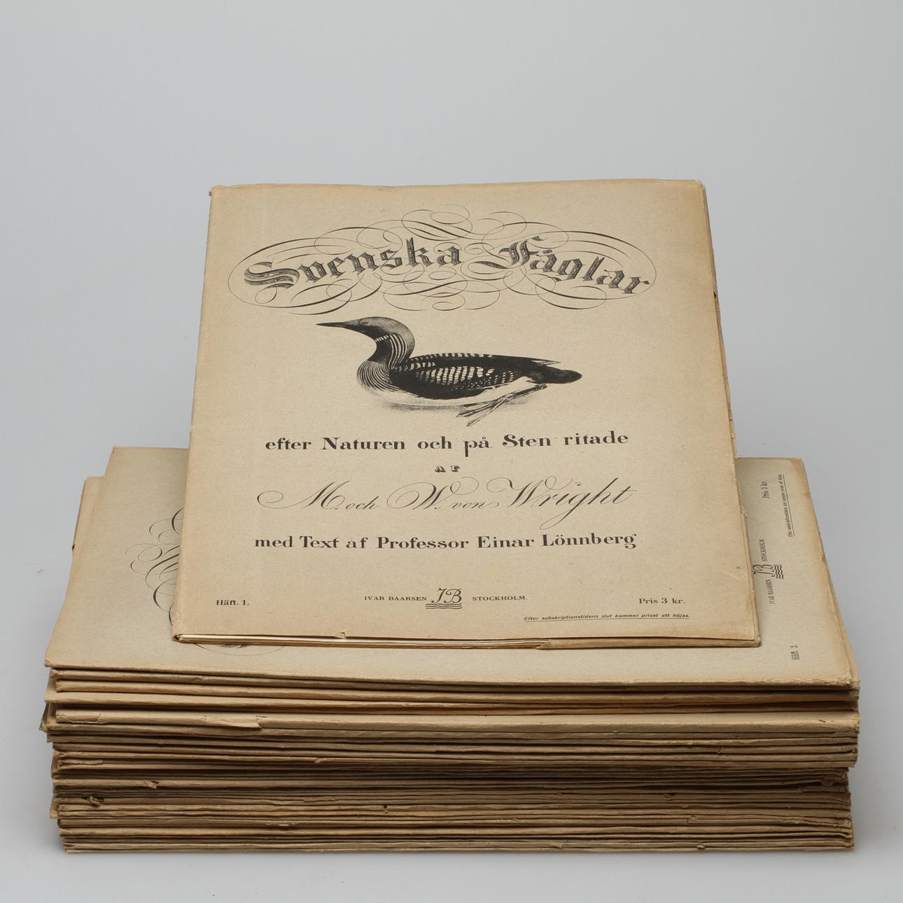 MAGNUS OCH WILHELM VON WRIGHT, "Svenska Fåglar", 58 planscher samt 34 omslag, Ivar Baarsen Stockholm, 1918-1924.