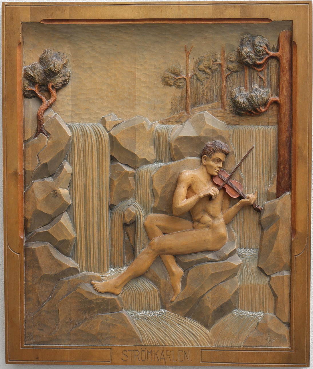OIDENTIFIERAD KONSTNÄR. "Strömkarlen". Väggrelief, trä, signerad och daterad EC 1980.