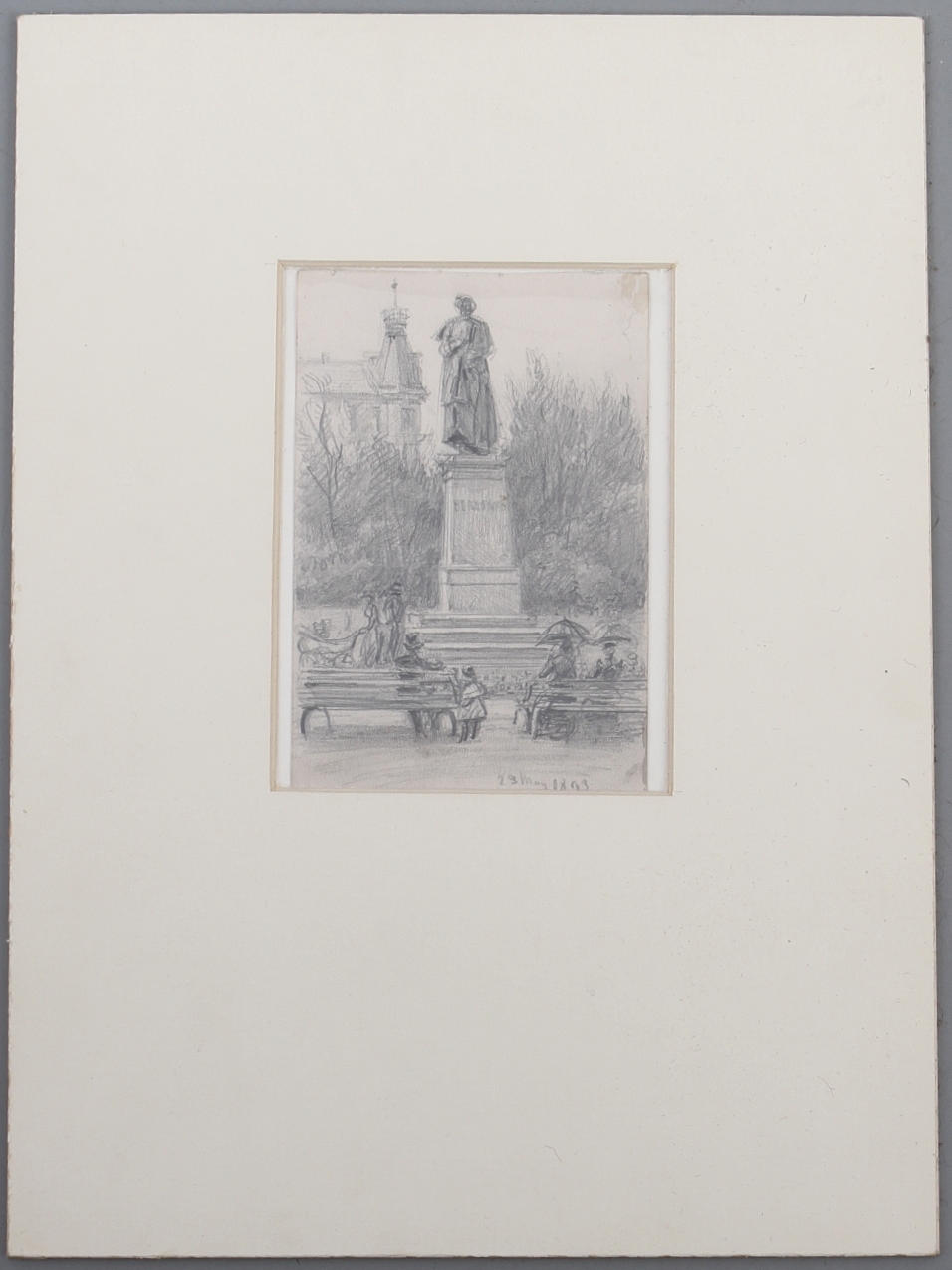 FRITZ VON DARDEL. TILLSKRIVEN. Parkscen, teckning, daterad 23 maj 1893.