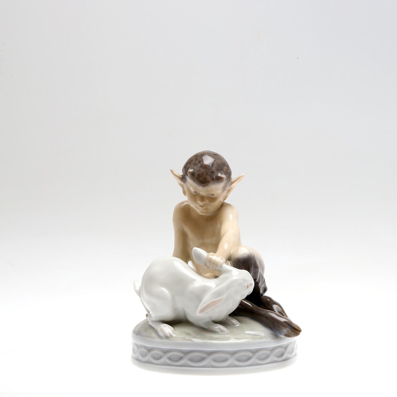 FIGURIN, porslin, faun med kanin, Royal Copenhagen, Danmark.