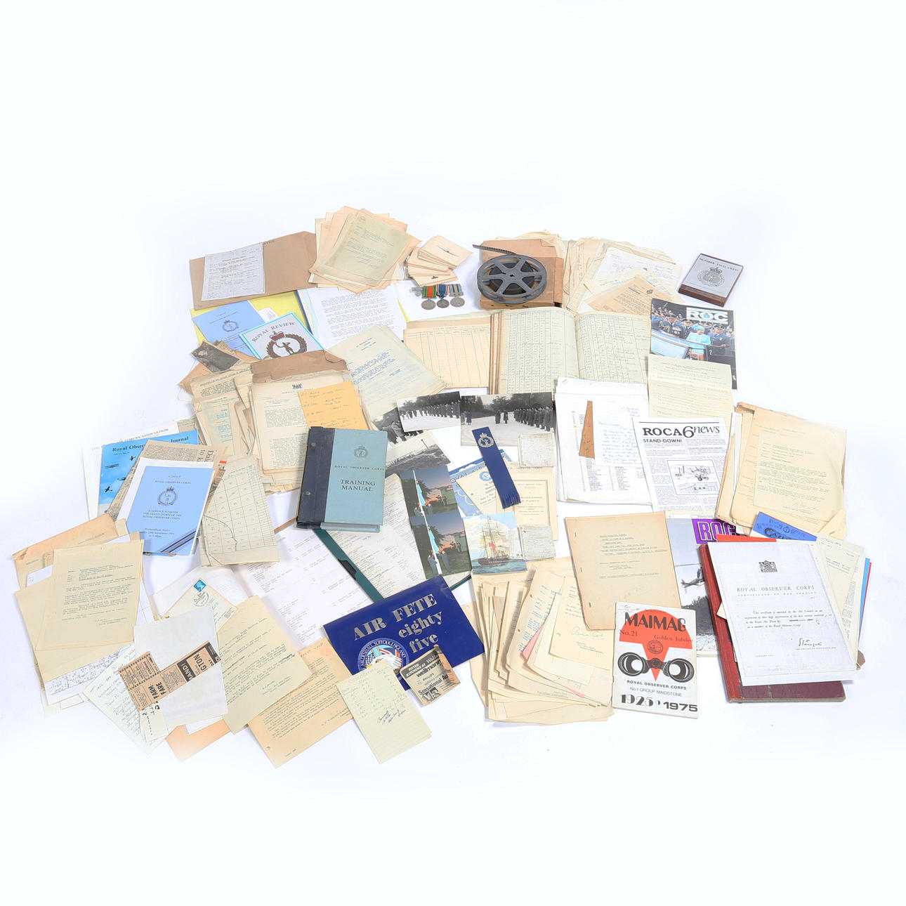 ROYAL OBSERVER CORPS MEDAL GROUP AND EPHEMERA.