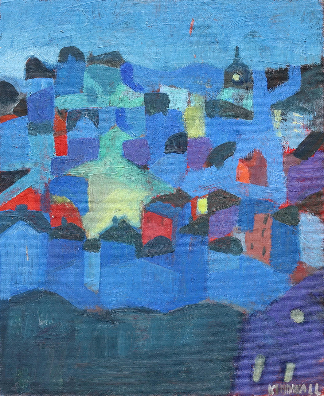 HANS KINDWALL. Kvällsstad, oil on panel, signed.