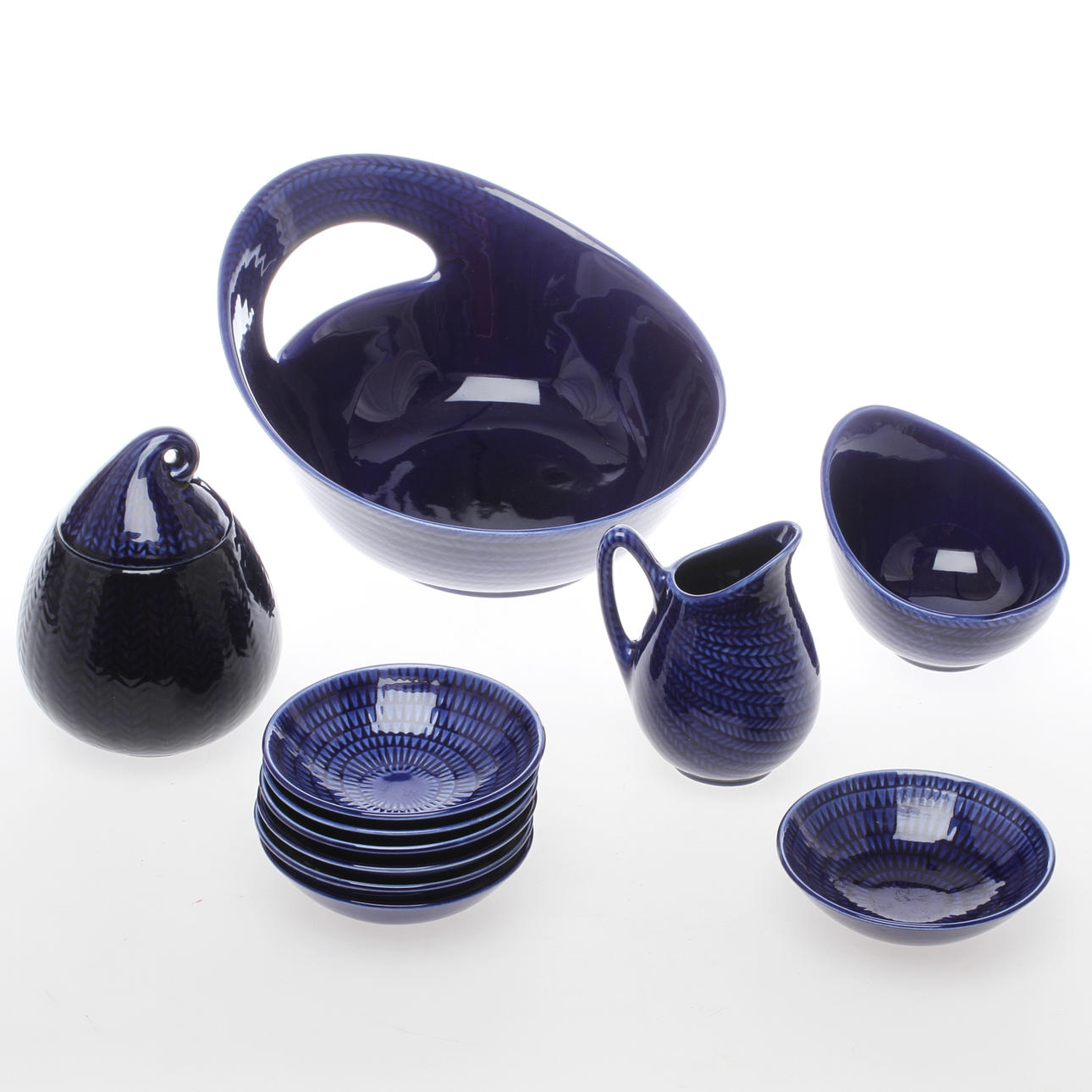 SERVISDELAR, 10 delar, flindgods, "Blå Eld" Hertha Bengtsson, Rörstrand.