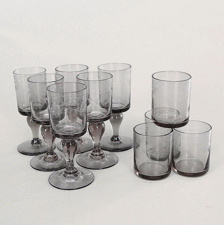 GLASSERVIS, 10 st, Reijmyre antik, rökfärgade.