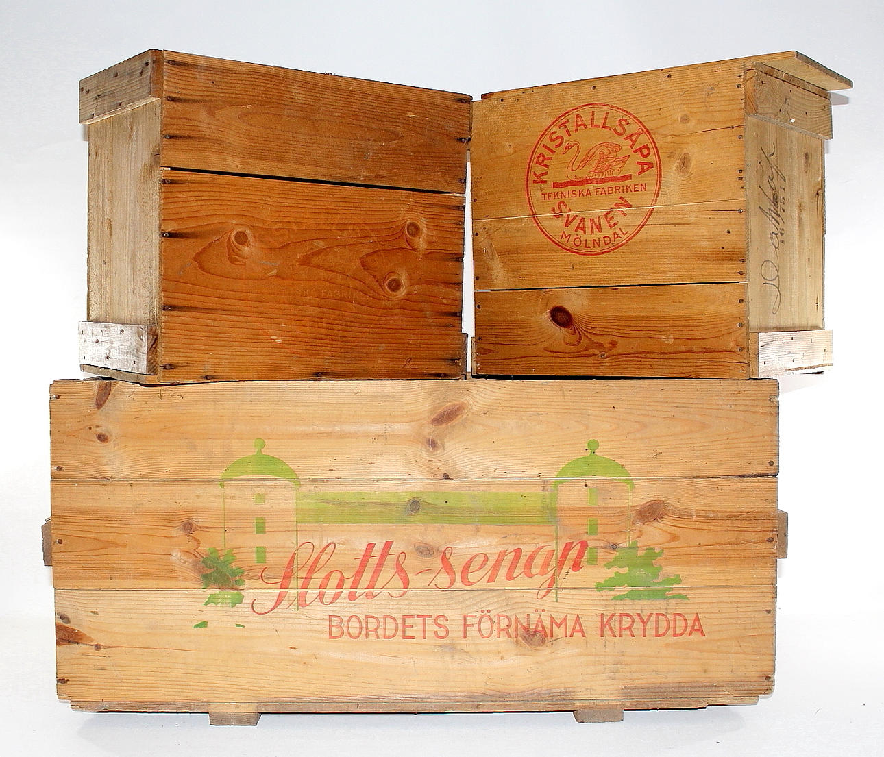 TRÄLÅDOR, 3 st, 1 st, Slotts senap, 2 st Kristallsåpa Svanen.