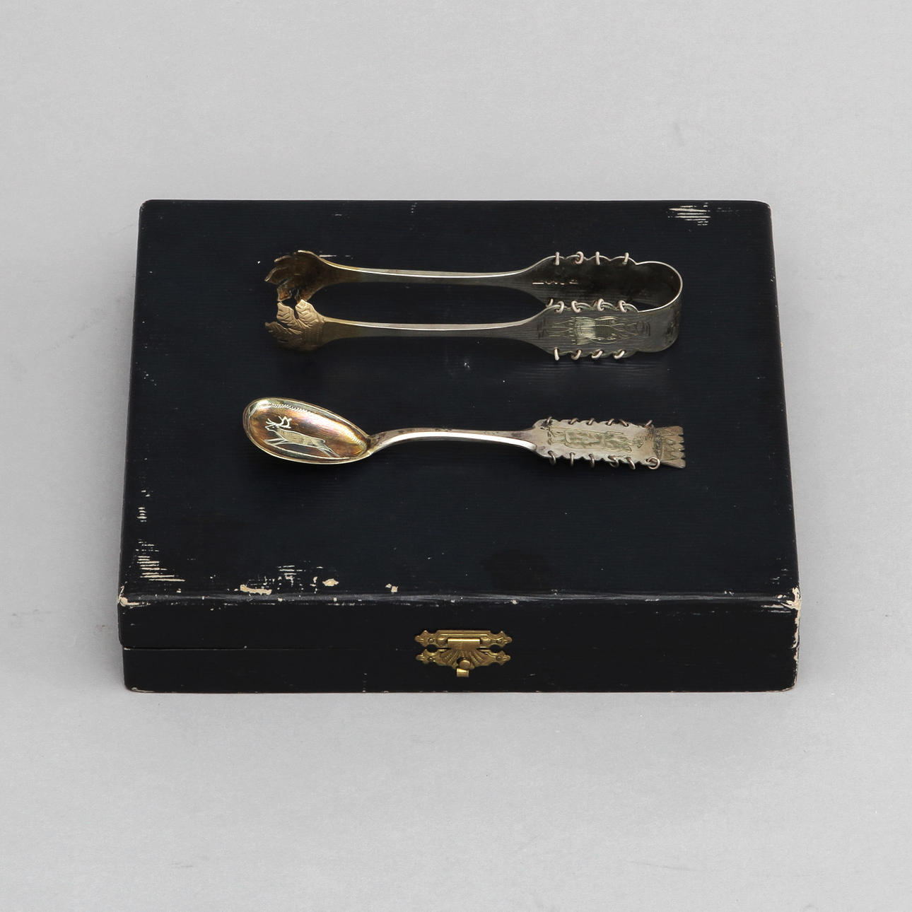 KAFFESKEDAR, 6 st, samt SOCKERTÅNG, silver, Oskar Strömbergs Eftr., 1933-34.