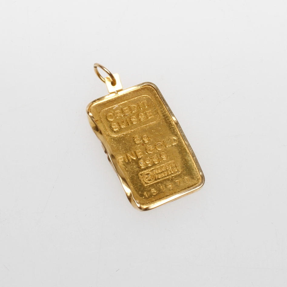 HÄNGE MED TACKA, 18-24k guld, vikt ca 5 gr.