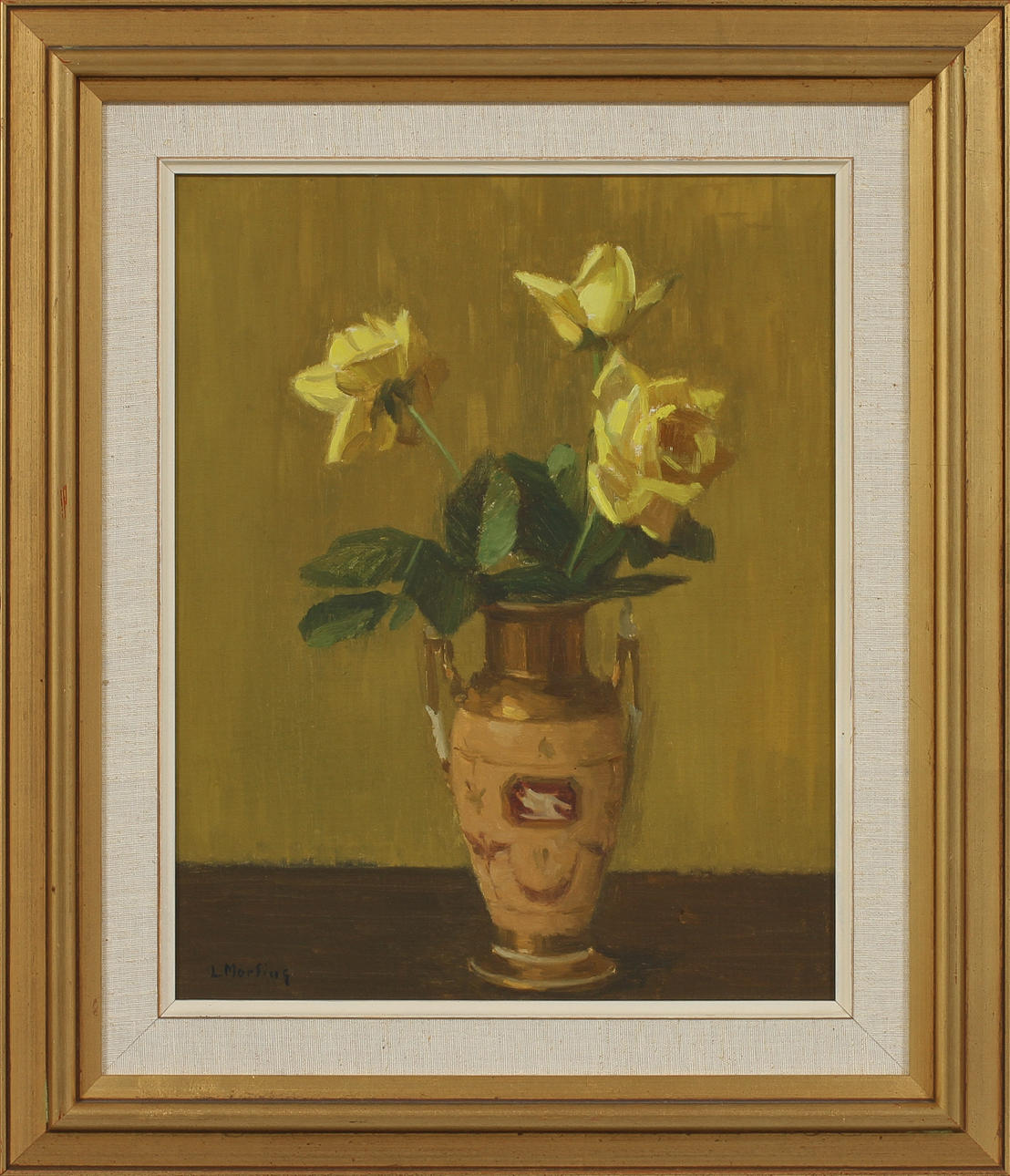 LEOPOLD MORSING. Blomsterstilleben, olja på pannå, signerad.