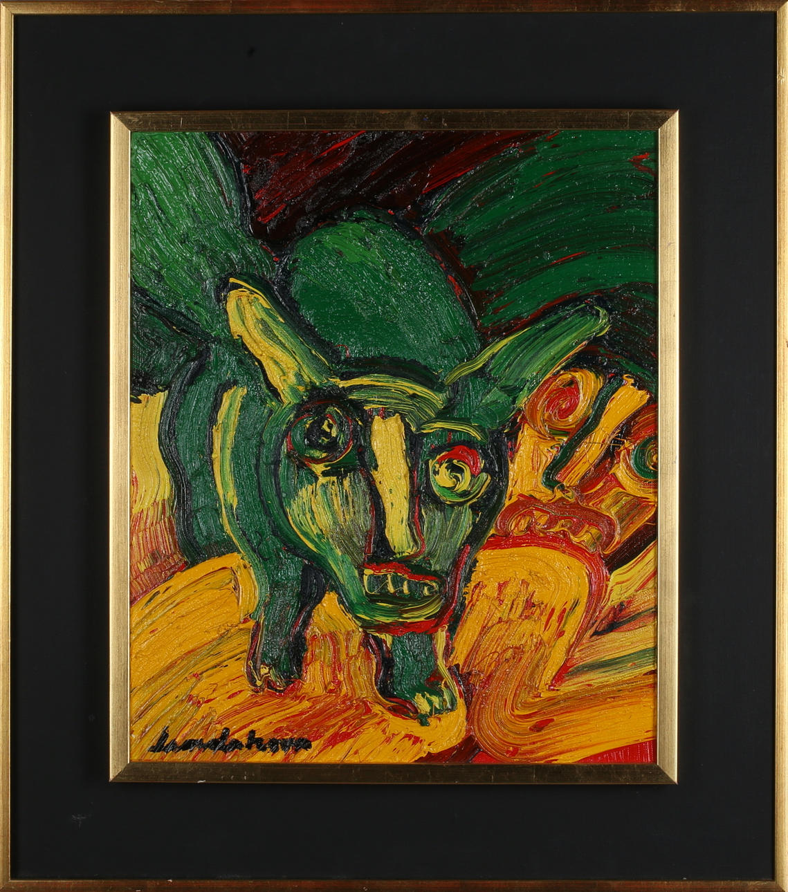 BENGT LINDSTRÖM. "Vargväktaren", olja på duk, signerad Lindström.