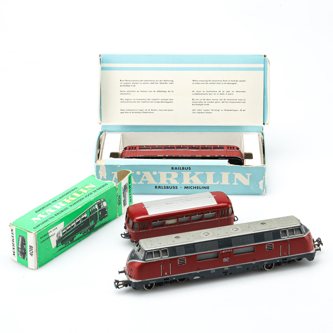 LOK, RÄLSBUSS samt SLÄPVAGN, Märklin, Tyskland.