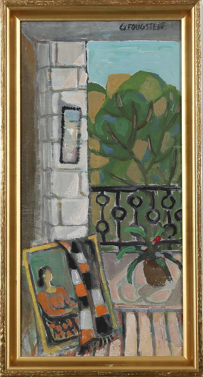 GÖSTA FOUGSTEDT. Olja på duk, interiör med tavla, signerad G Fougstedt.