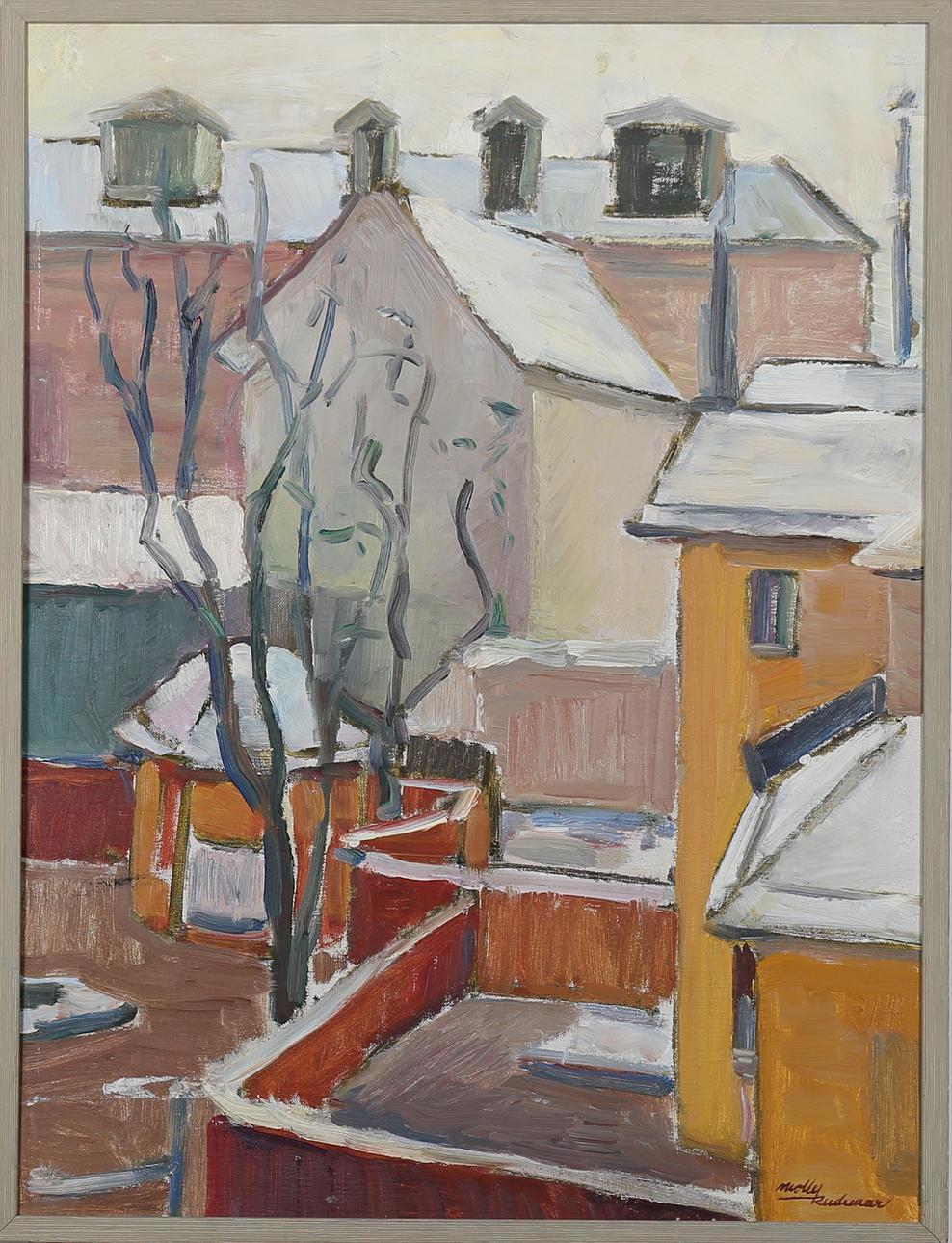 MOLLY RUDEMAR. Bakgård från Stockholm, olja på pannå, signerad.