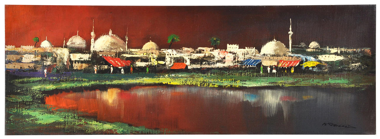 SIGNIERT REINHOLD. Uttrycksfull nattlig horisont med kupolformade tak.